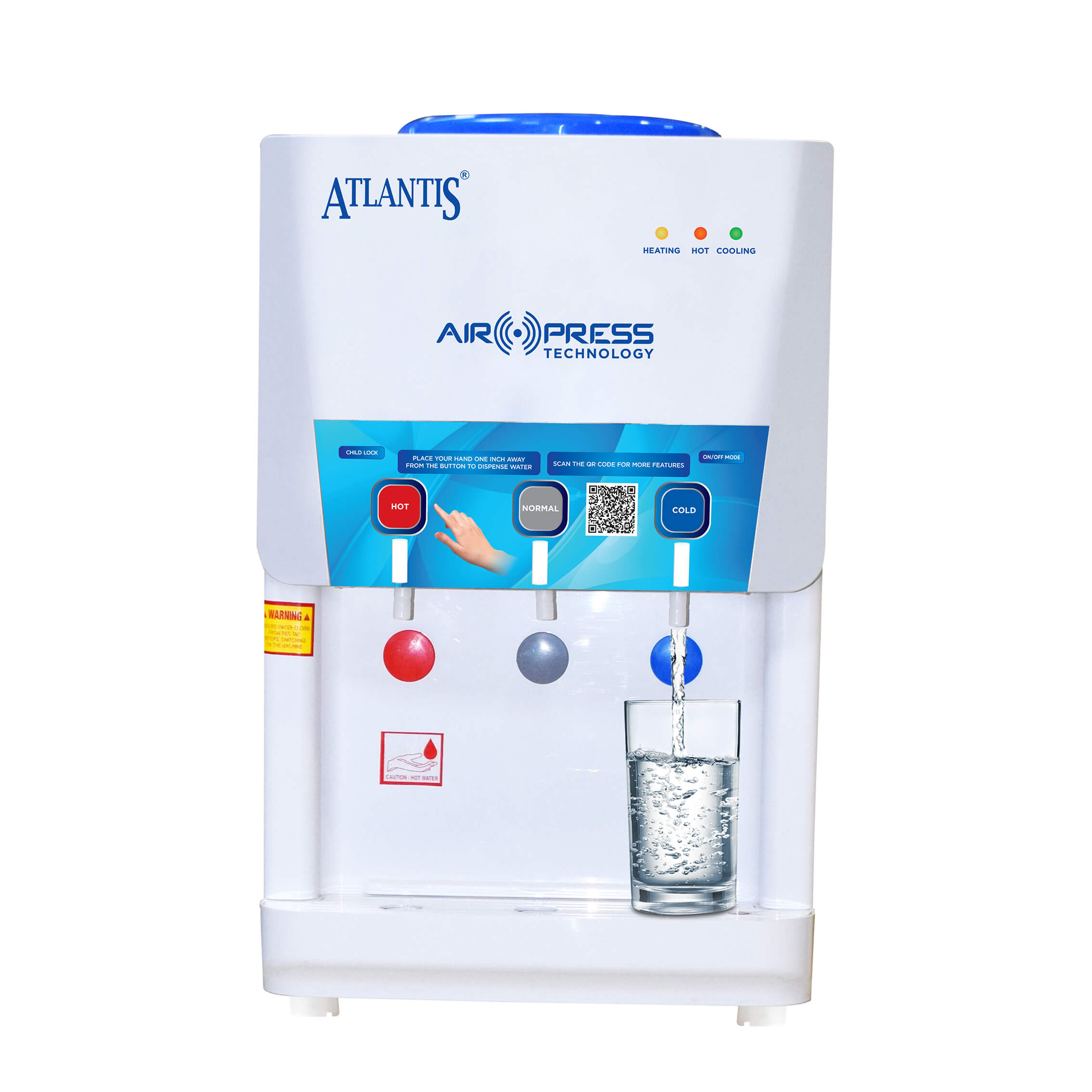 Atlantis Air Press Touchless Hot Normal and Cold Table Top Water Dispensers