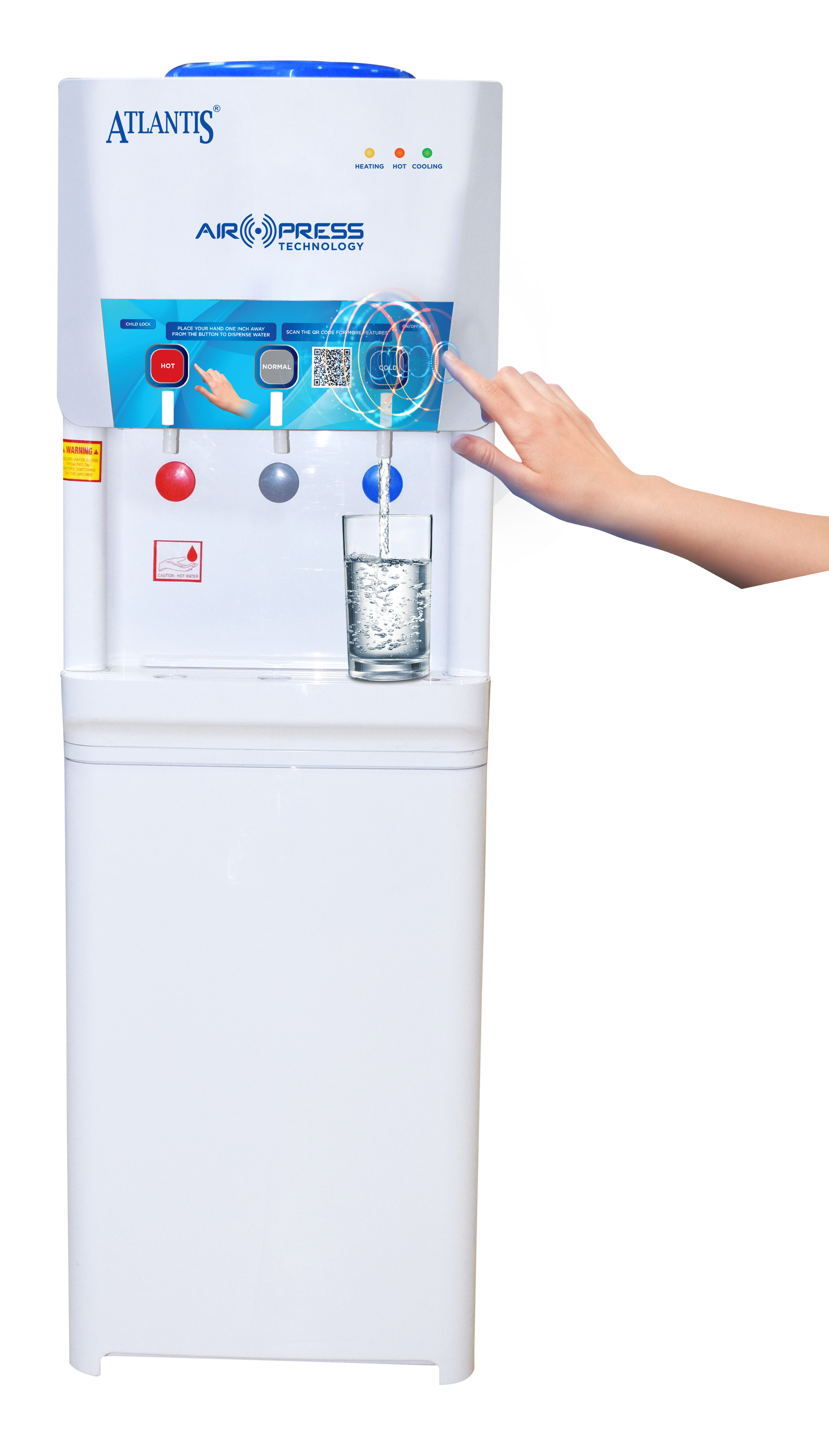 Atlantis Air Press Touchless Hot Normal and Cold Floor Standing Water Dispenser