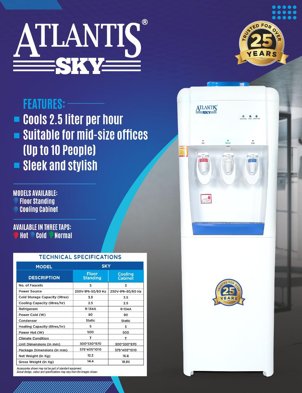 Atlantis Sky Water Dispensers, Hot Normal & Cold Water Dispensers 