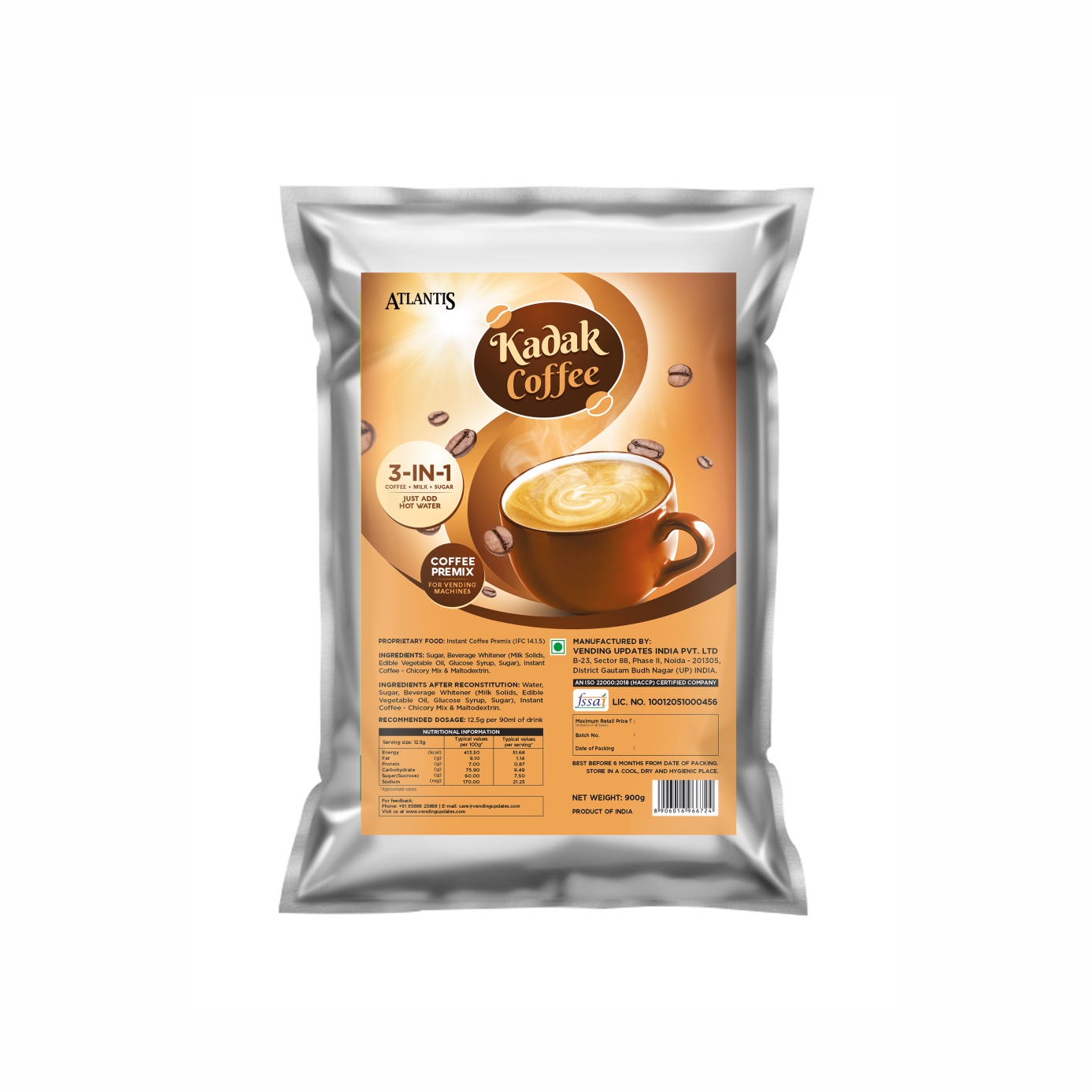 Kadak 3 in 1 Instant Coffee Premix Powder Pack for Vending Machine